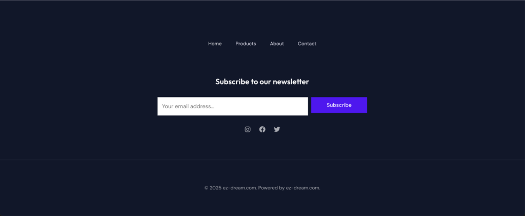 Website footer with option to subscribe to news letter.